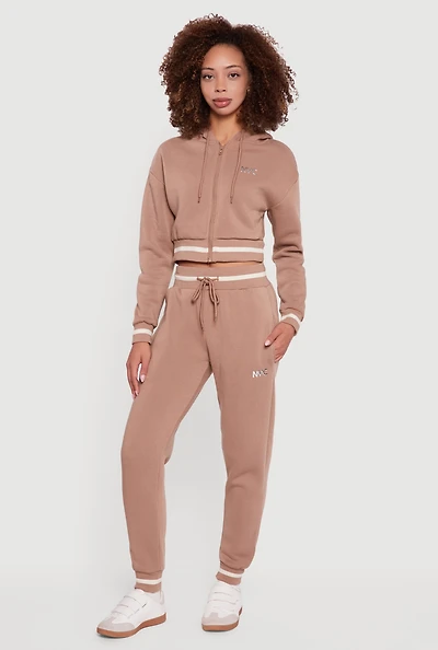 Womens Contrast Trim High Waisted NYC Graphic Joggers,