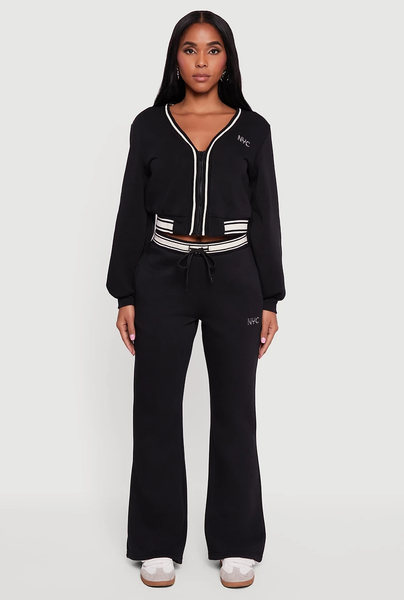 NYC V-Neck Zip Front Cropped Sweatshirt