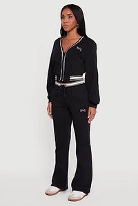 NYC V-Neck Zip Front Cropped Sweatshirt