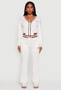 Womens NYC V-Neck Zip Front Cropped Sweatshirt, White, Size L
