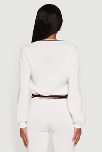 Womens NYC V-Neck Zip Front Cropped Sweatshirt, White, Size L