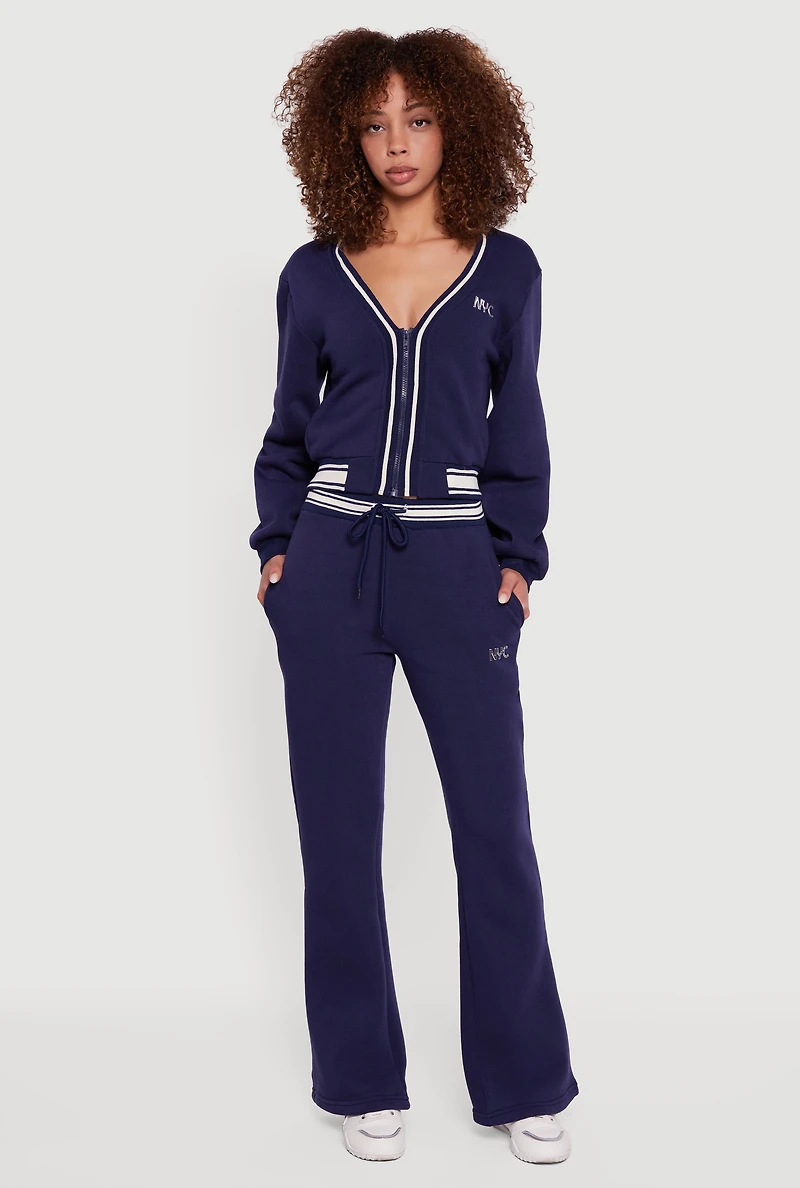 NYC V-Neck Zip Front Cropped Sweatshirt