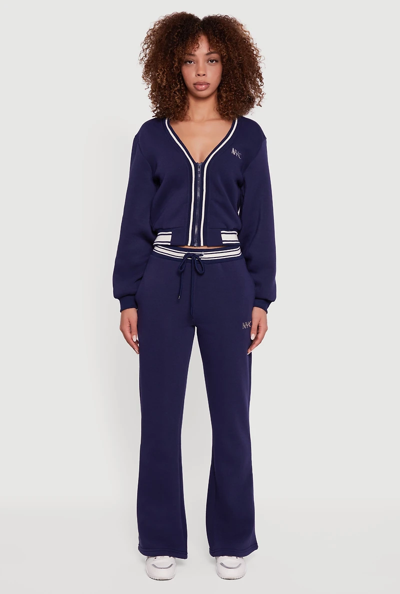NYC V-Neck Zip Front Cropped Sweatshirt