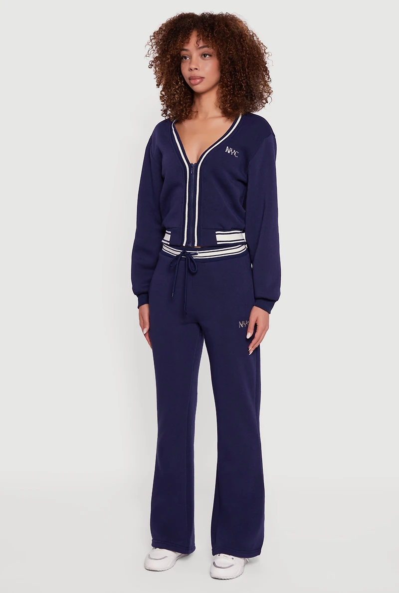 NYC V-Neck Zip Front Cropped Sweatshirt