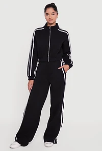 Womens Side Stripe Wide Leg Sweatpants,