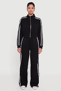 Womens Side Stripe Wide Leg Sweatpants,