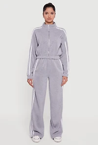 Womens Side Stripe Wide Leg Sweatpants, Grey, Size S