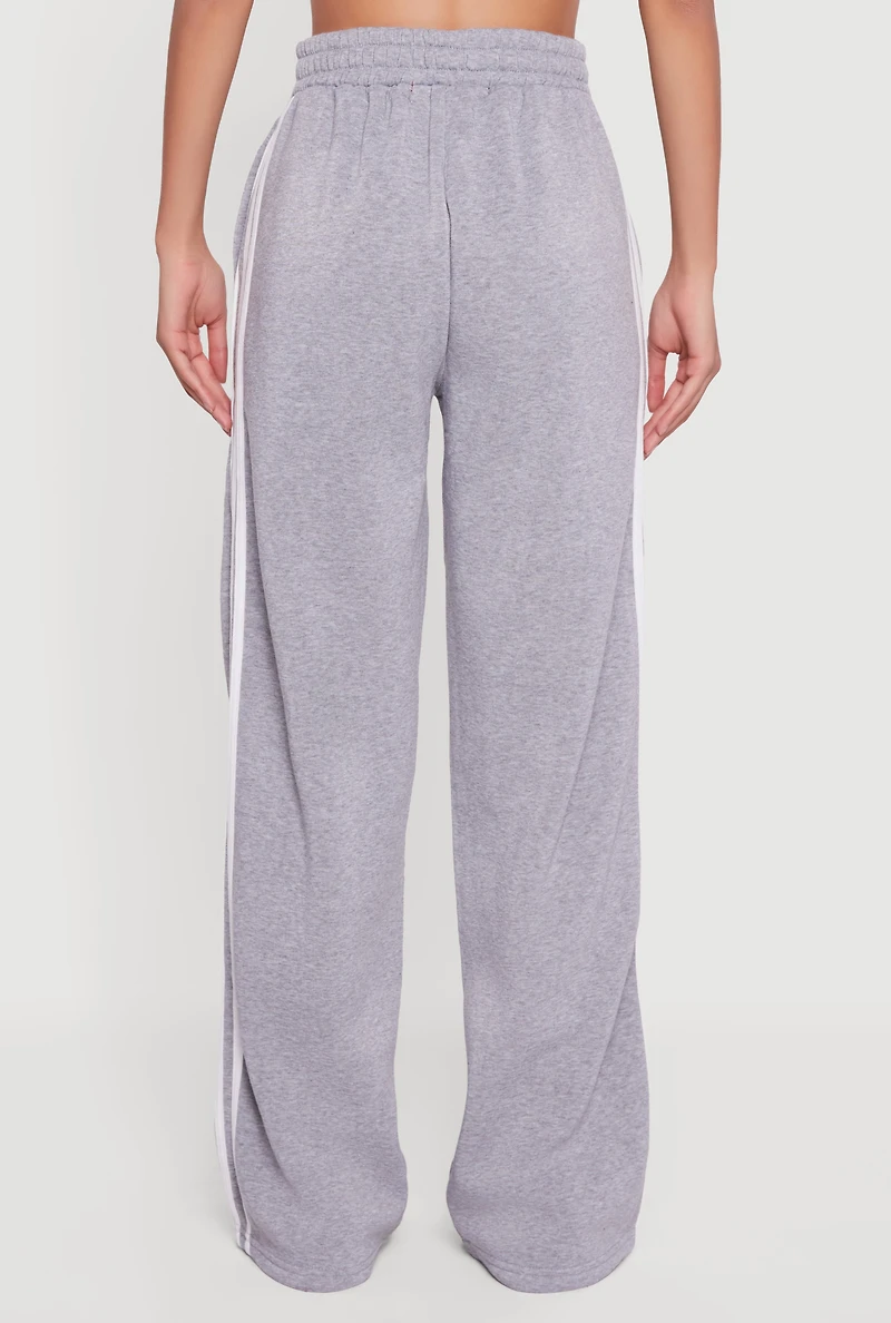 Womens Side Stripe Wide Leg Sweatpants, Grey, Size S