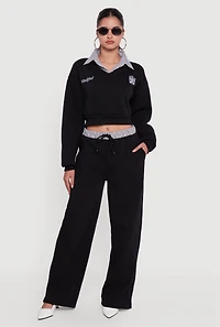 New York Embroidered Cropped Layered Look Sweatshirt