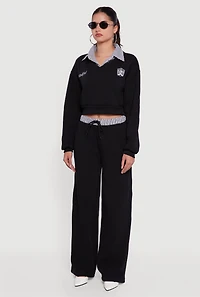 New York Embroidered Cropped Layered Look Sweatshirt