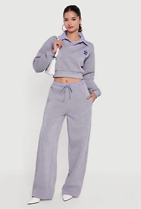 High Waisted Fleece Pants with Striped Waistband