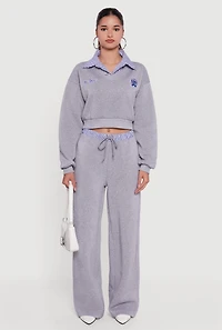 High Waisted Fleece Pants with Striped Waistband