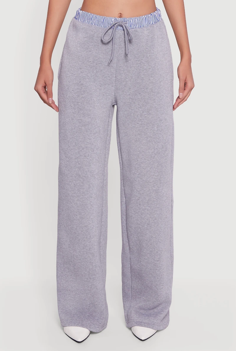 High Waisted Fleece Pants with Striped Waistband