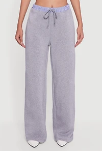 High Waisted Fleece Pants with Striped Waistband