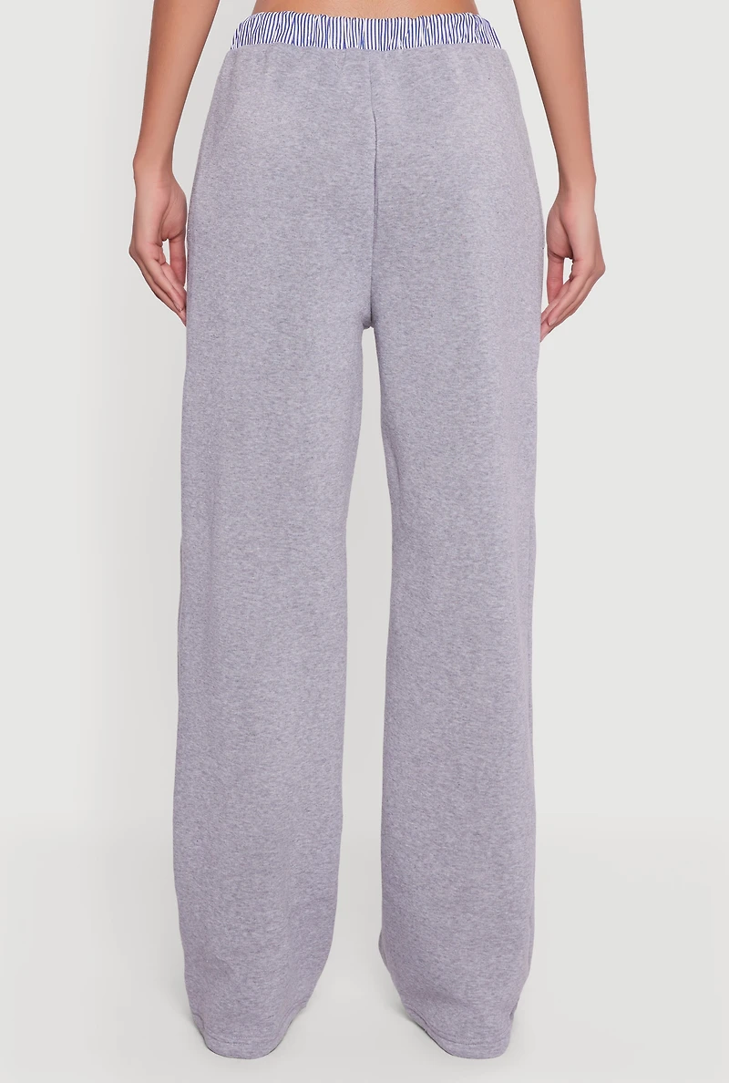 High Waisted Fleece Pants with Striped Waistband