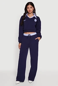 High Waisted Fleece Pants with Striped Waistband