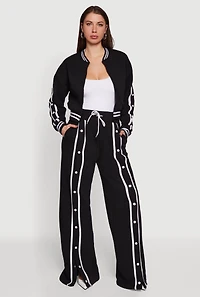 Womens Mandarin Collar Varsity Stripe Zip Front Sweatshirt,