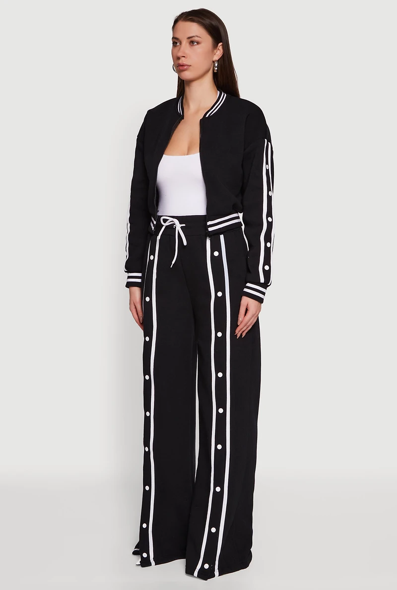 Womens Mandarin Collar Varsity Stripe Zip Front Sweatshirt,