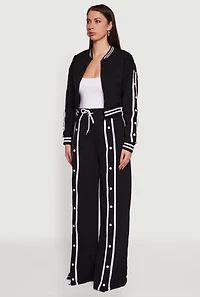 Womens Mandarin Collar Varsity Stripe Zip Front Sweatshirt,