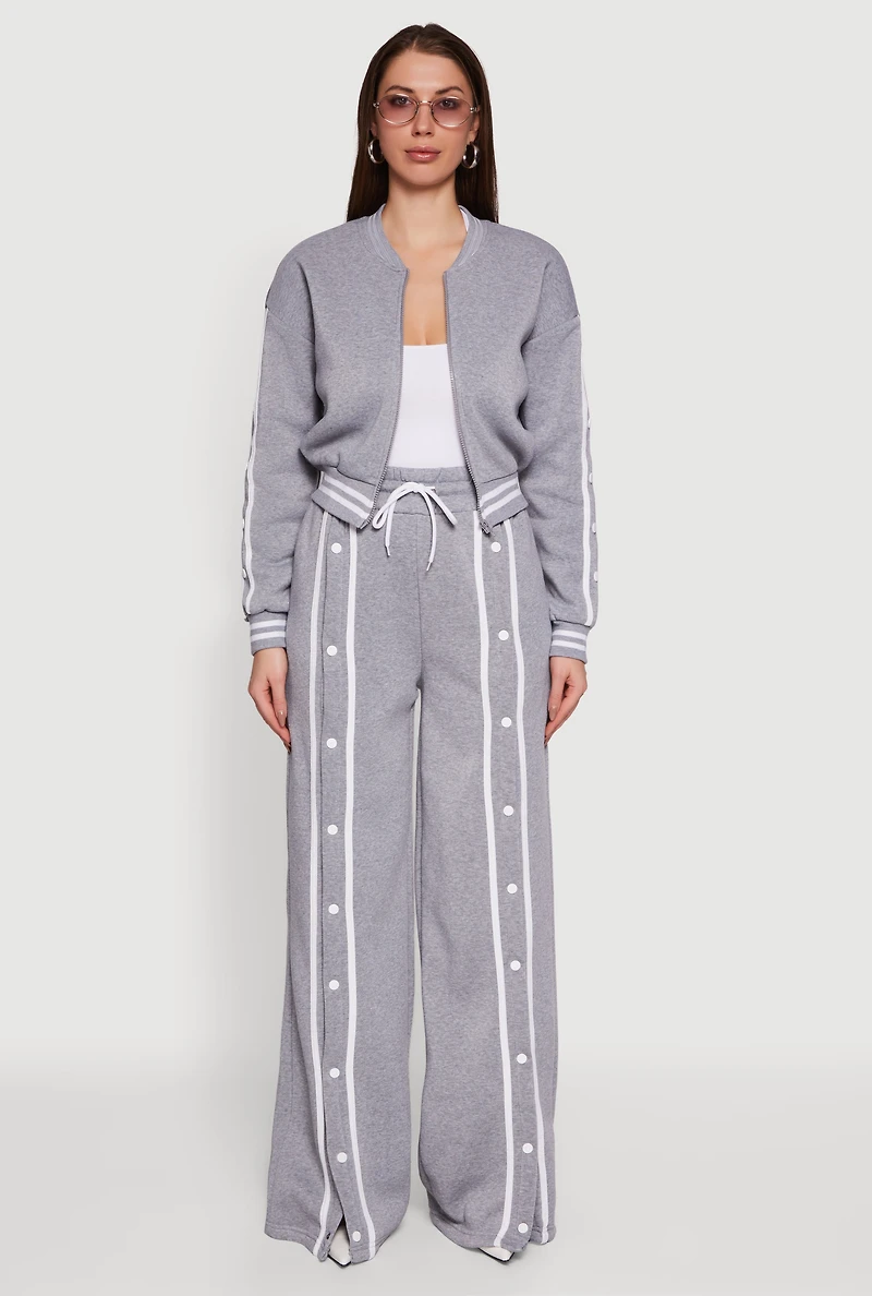 Mandarin Collar Varsity Stripe Zip Front Sweatshirt