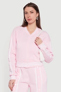 Mandarin Collar Varsity Stripe Zip Front Sweatshirt