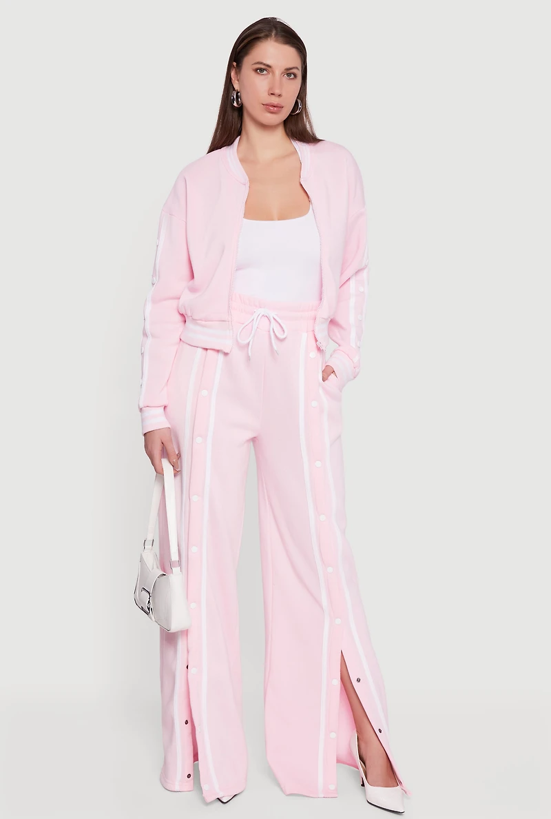 Mandarin Collar Varsity Stripe Zip Front Sweatshirt