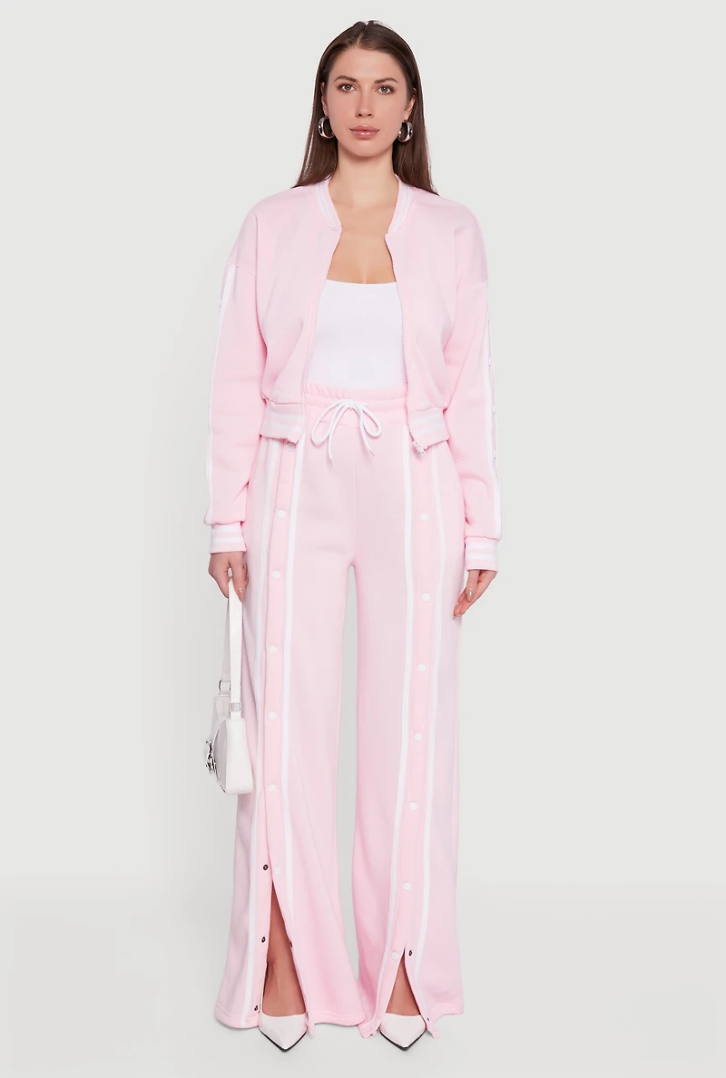 Mandarin Collar Varsity Stripe Zip Front Sweatshirt