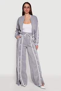 Womens High Waisted Wide Leg Varsity Stripe Sweatpants, Grey,