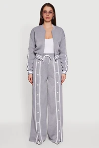 Womens High Waisted Wide Leg Varsity Stripe Sweatpants, Grey,