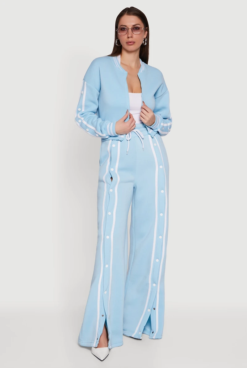 Womens High Waisted Wide Leg Varsity Stripe Sweatpants,