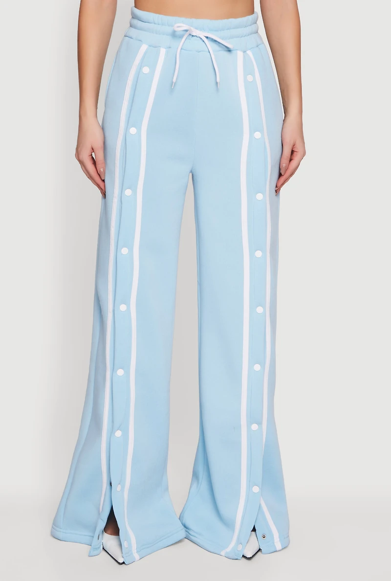 Womens High Waisted Wide Leg Varsity Stripe Sweatpants,