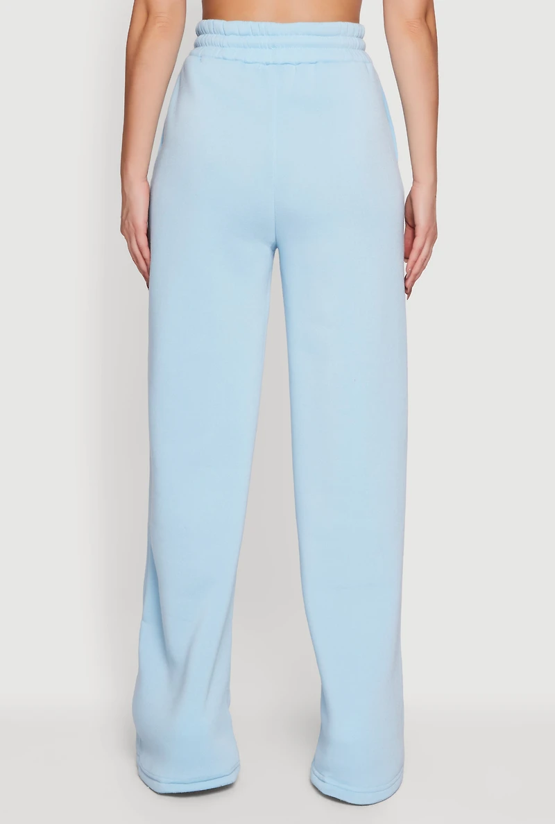 Womens High Waisted Wide Leg Varsity Stripe Sweatpants,