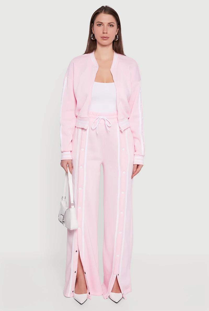 Womens High Waisted Wide Leg Varsity Stripe Sweatpants, Pink, Size S