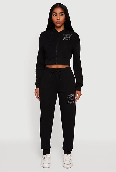 Womens High Waisted Rhinestone Angel Graphic Joggers,