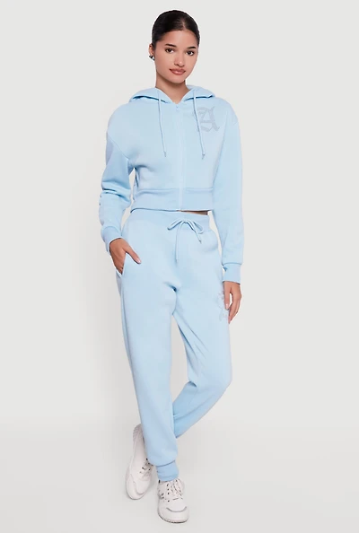 High Waisted Rhinestone Angel Graphic Joggers