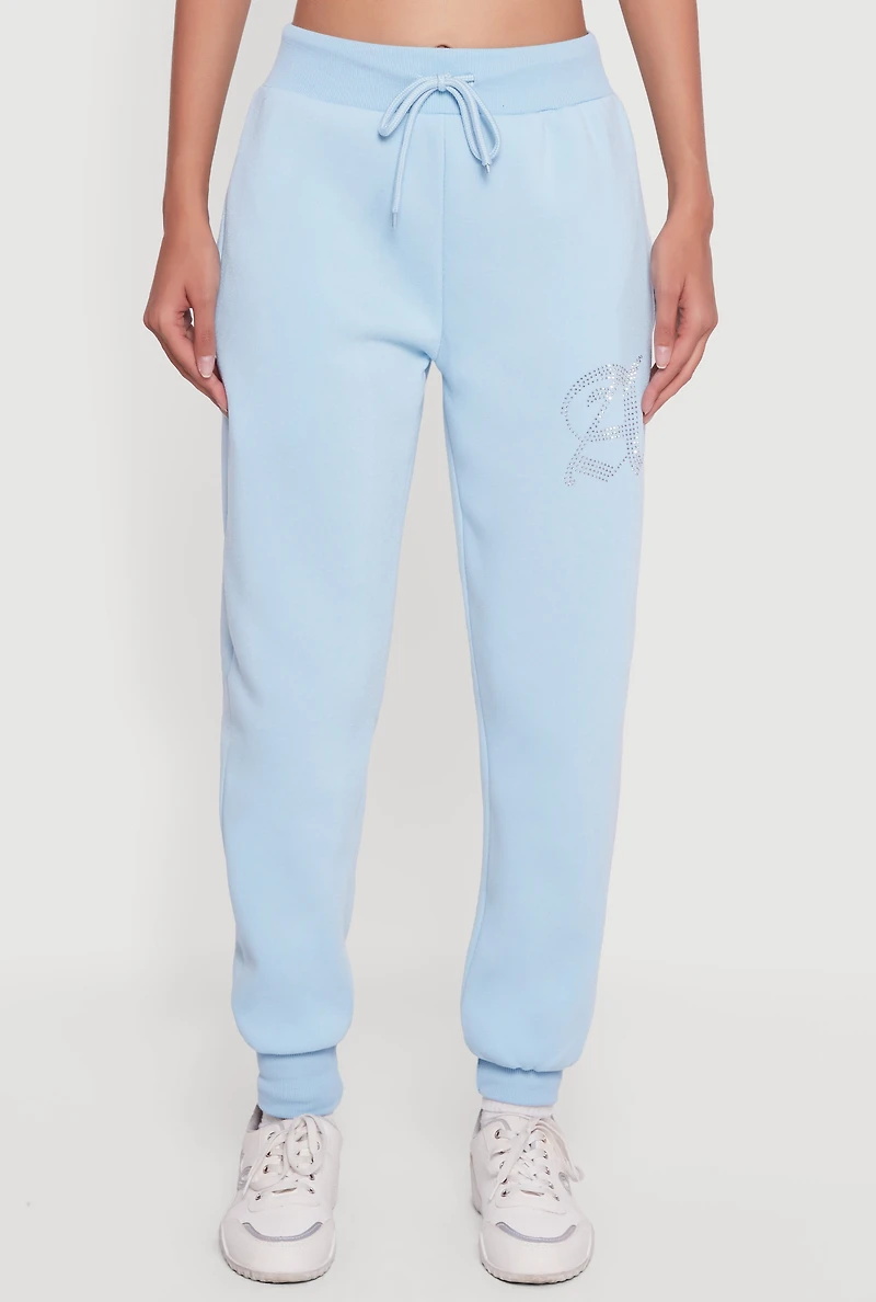 High Waisted Rhinestone Angel Graphic Joggers