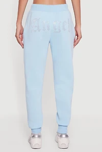 High Waisted Rhinestone Angel Graphic Joggers