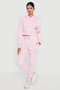 High Waisted Rhinestone Angel Graphic Joggers