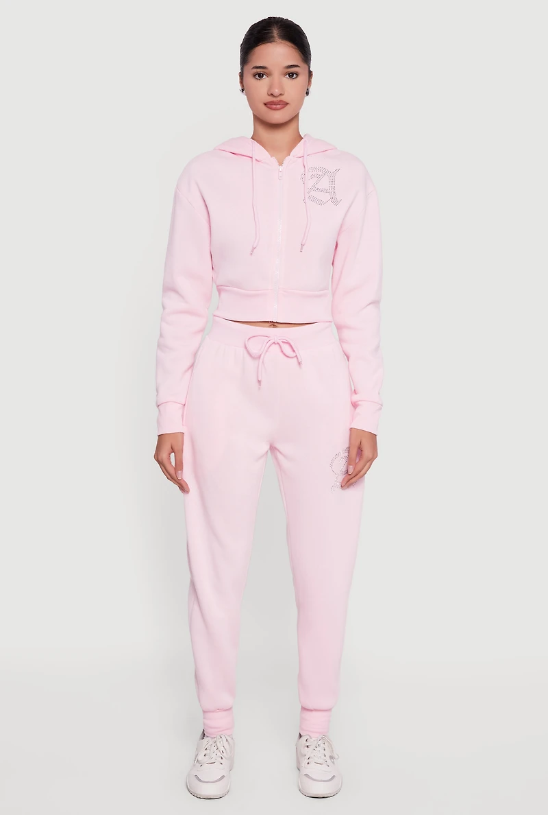 High Waisted Rhinestone Angel Graphic Joggers