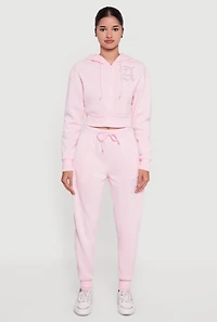 High Waisted Rhinestone Angel Graphic Joggers