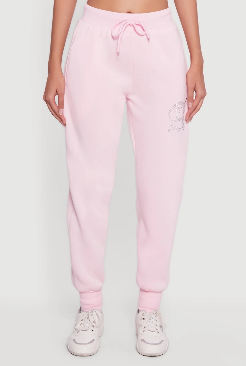 High Waisted Rhinestone Angel Graphic Joggers