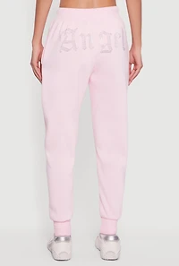 High Waisted Rhinestone Angel Graphic Joggers