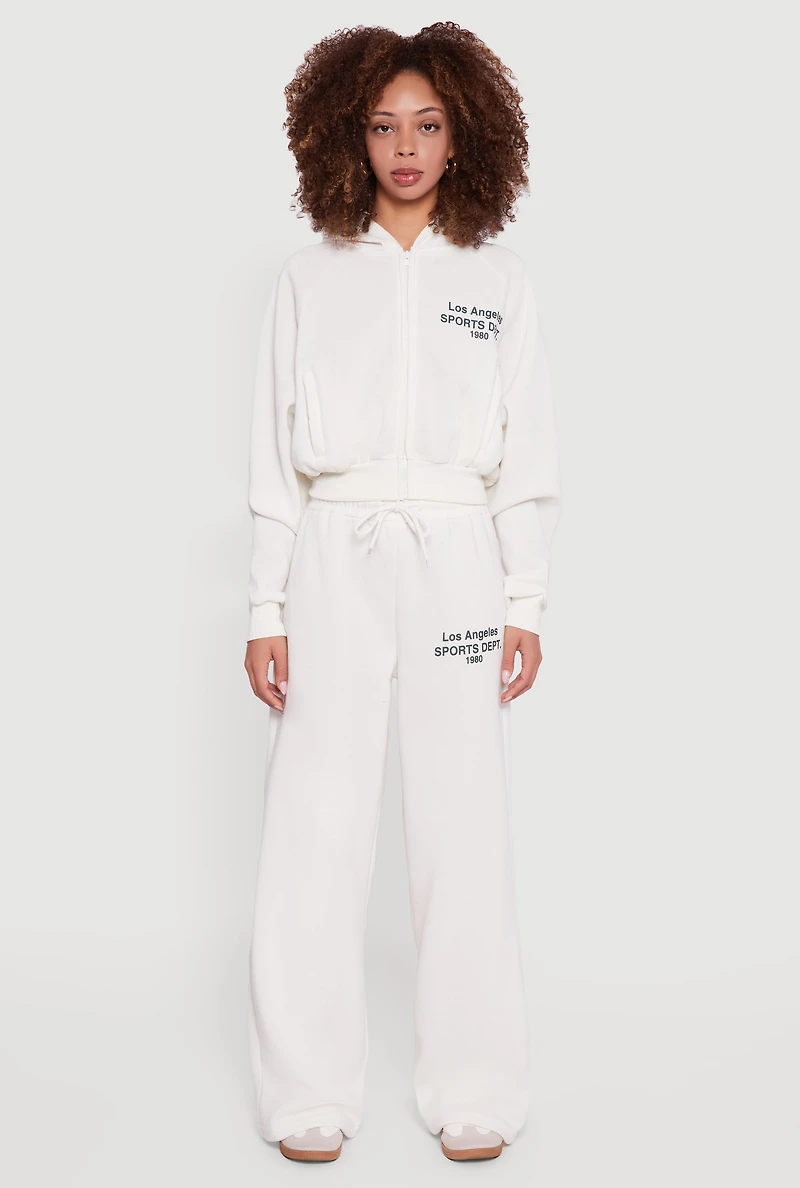 Womens Los Angeles Graphic Zip Front Hoodie, White, Size M