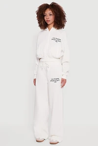 Womens Los Angeles Graphic Zip Front Hoodie, White, Size M