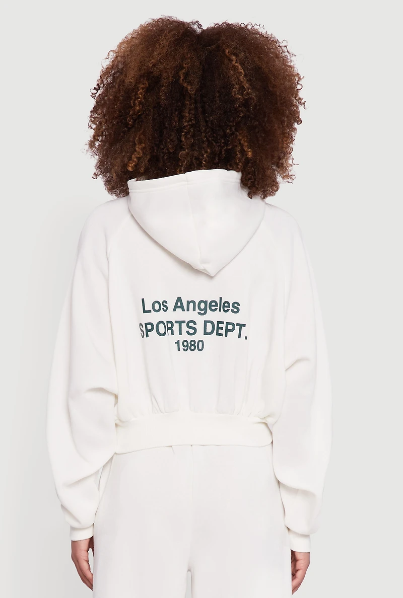 Womens Los Angeles Graphic Zip Front Hoodie, White, Size M