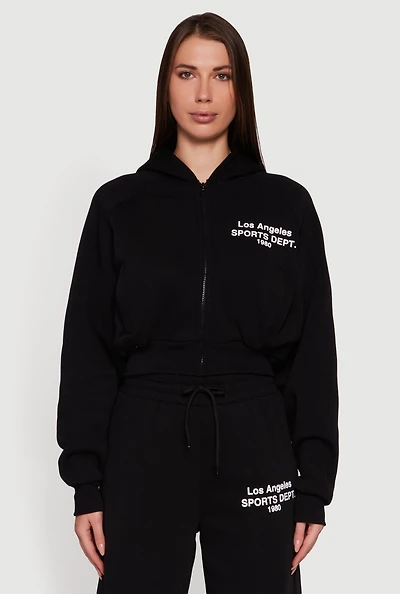 Womens Los Angeles Graphic Zip Front Hoodie, Black,