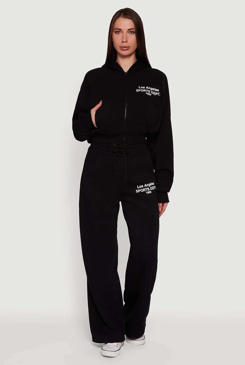 Womens Los Angeles Graphic Zip Front Hoodie, Black,