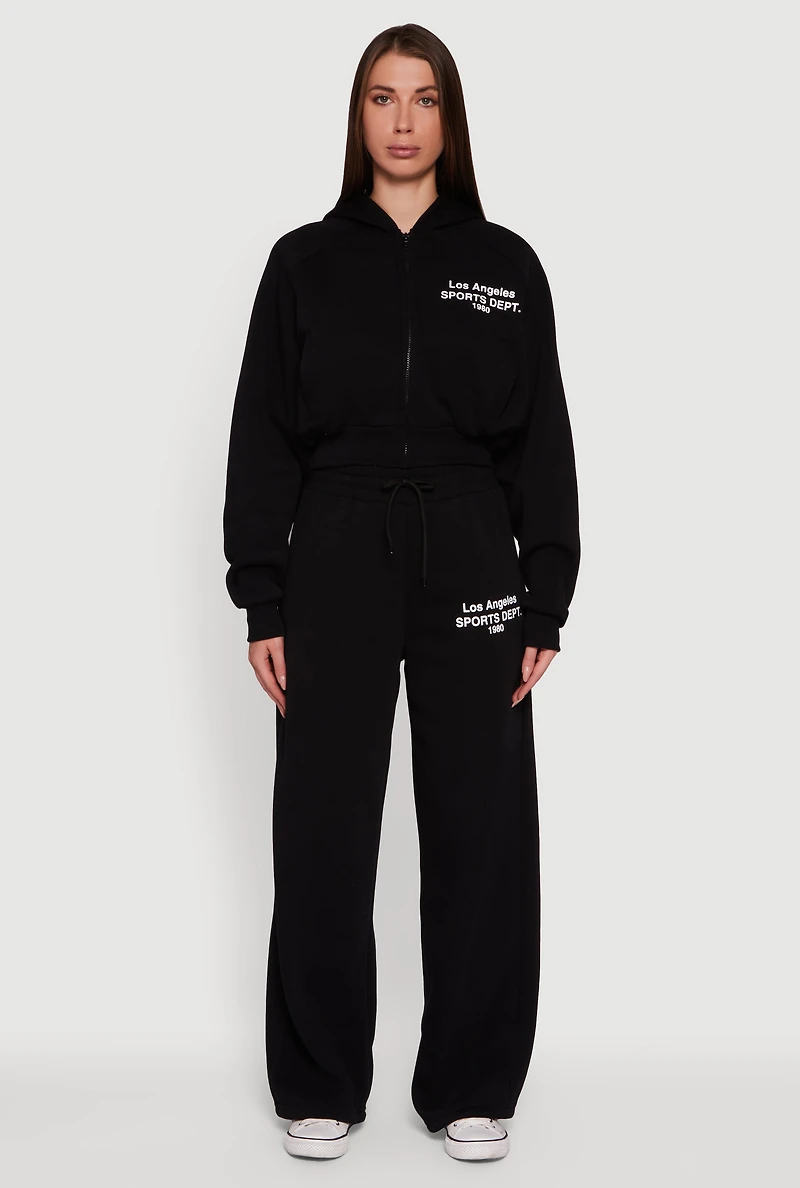 Womens Los Angeles Graphic Zip Front Hoodie, Black,