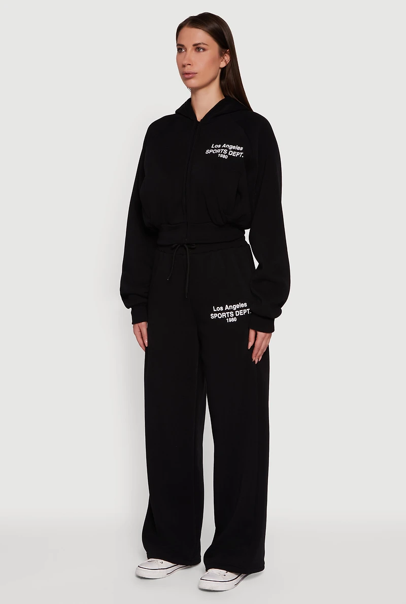 Womens Los Angeles Graphic Zip Front Hoodie, Black,