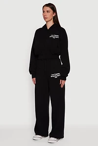 Womens Los Angeles Graphic Zip Front Hoodie, Black,